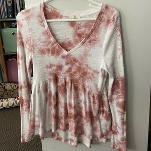 Anthropologie pink tie dye peplum top